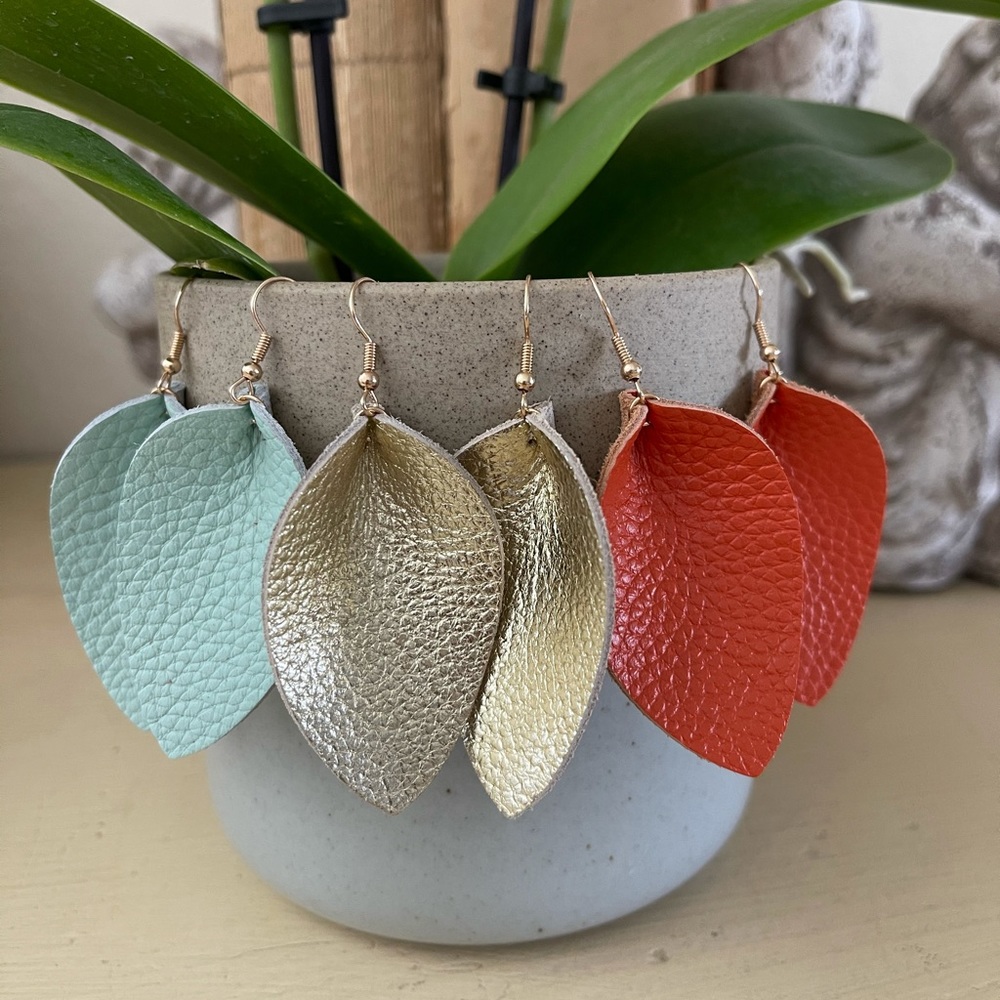 Leather Earrings 3 Pairs Handmade